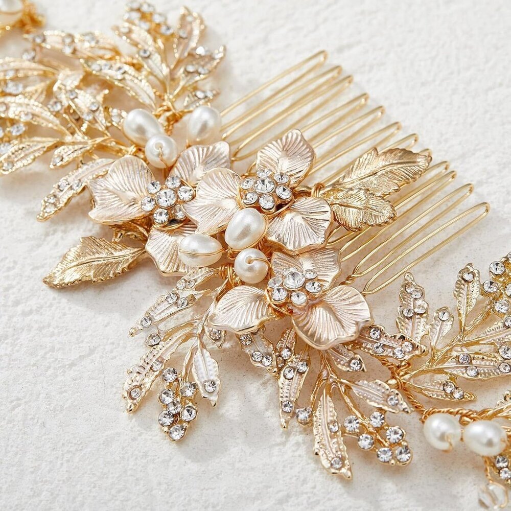 Handmade Wedding Hair Comb Clip Rhinestone Bridal Hair Comb Piece, Gold Hair Acc - Picture 6 of 8